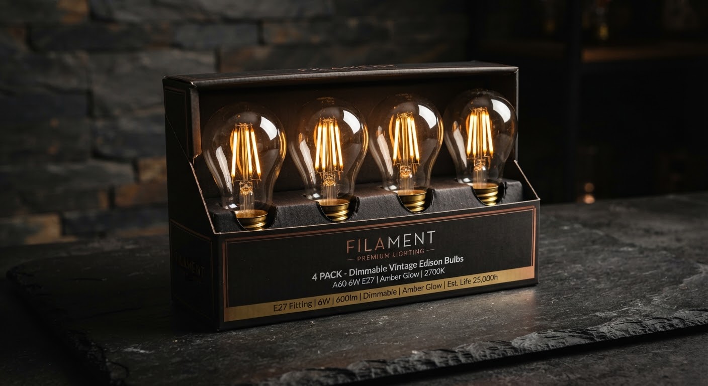 Edison Filament Bulb 4-Pack — E27 · 2700K Amber
