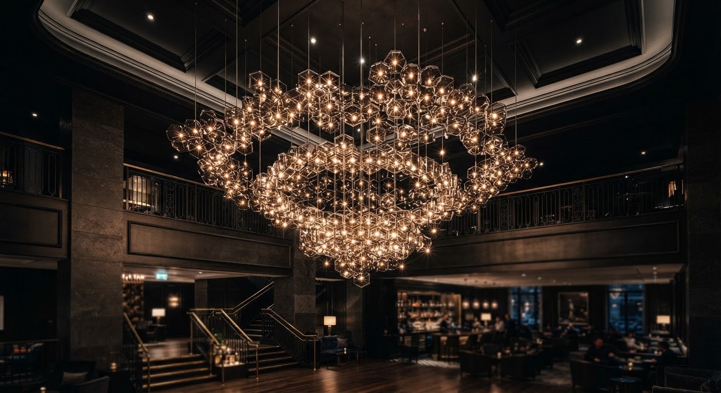 Smoked Glass Chandelier — Interlocking Hexagons